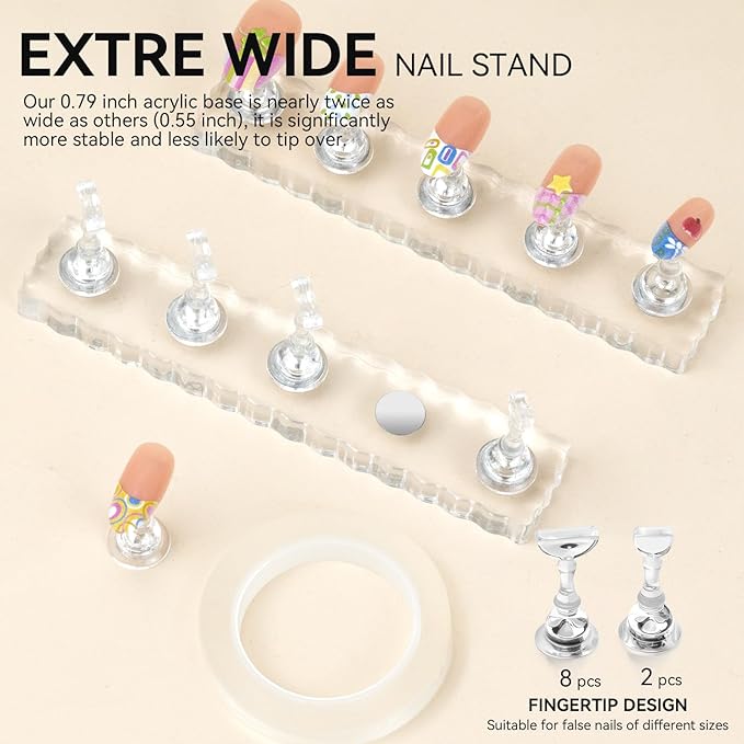 Nails Storage Box with Stand for Fake Nail,Large Empty Nail Box Case Use for Press On Display & Storage,Nail holder for Painting Practice,Acrylic Nail Display Stand for Design Home