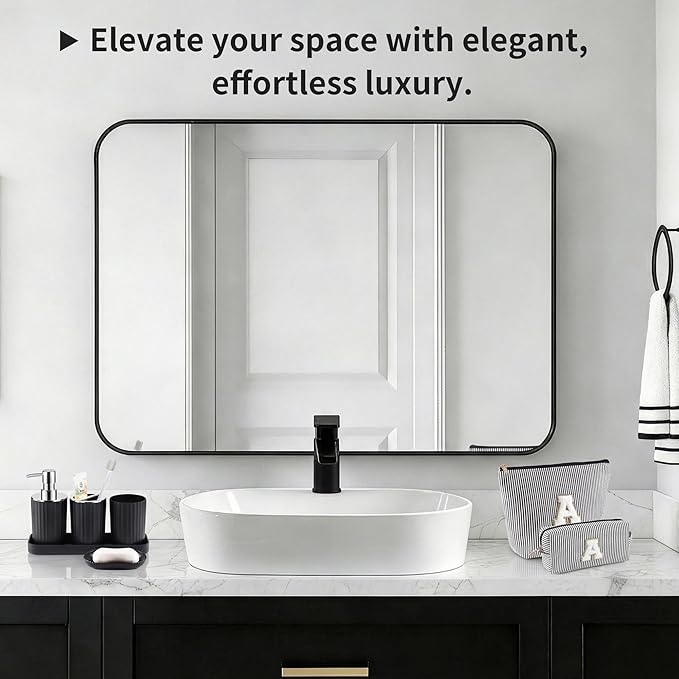 Bathroom Accessories Set, 11PCS Black Bathroom Accessory Set with Shower Curtain, Trash Can, Makeup Bag, Soap Dispenser and Dish, Toilet Brush, Toothbrush Holder, Tumbler Cup, Q-tip Holders for Decor