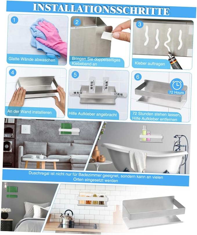 Holibanna Multifunctional Wall-Mounted Storage Rack Punch-Free Stainless Steel Kitchen and Bathroom Shelf Adjustable Metal Shelf for Home Organization