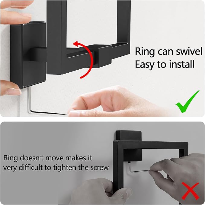 CHJgroup Hand Towel Holder for Bathroom Wall, Square 180?? Swivel Towel Ring Stainless Steel Heavy Duty Black Towel Hanger for Bath, Kitchen