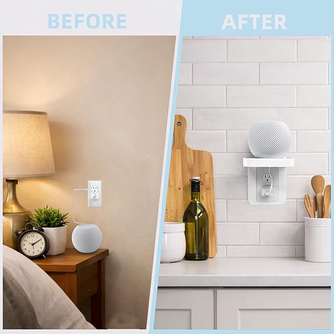 Outlet Shelf with Cord Storage, No-Drill Wall Outlet Shelf for Smart Displays & Devices, Outlet Shelf Mount for Bathroom Kitchen Bedroom, Fits Duplex Outlets (White, 2Pack)