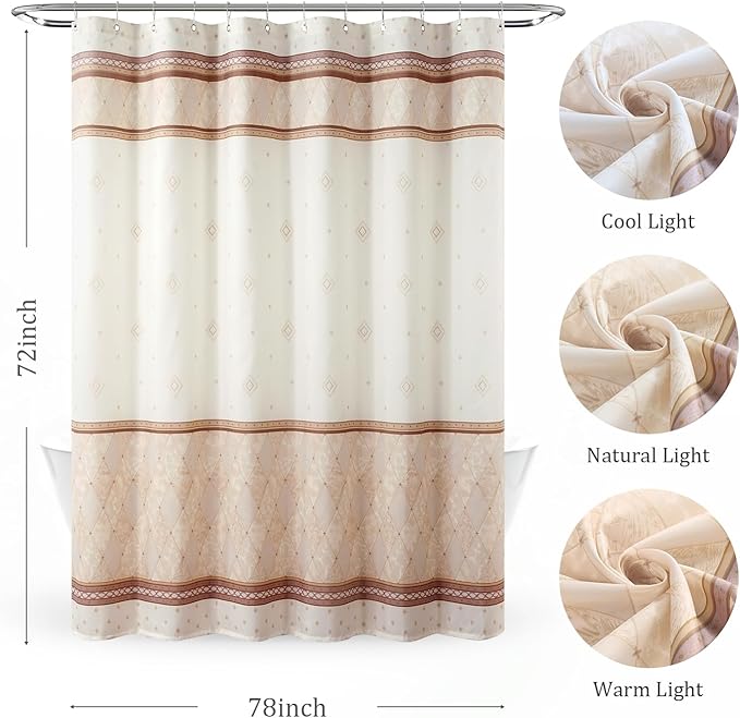 Fabric Shower Curtain， Modern Beige Brown Stripe Pattern, Decorative Bathroom Curtain，78" W x 72" H