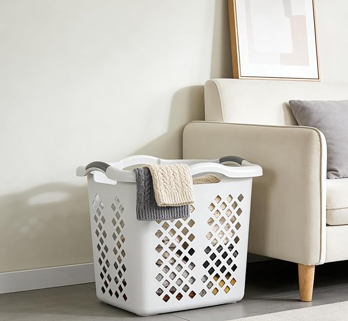 2-Pack 2 Bushel Ultra Portable Plastic Laundry Basket With Silver Handle, Suitable For Dirty Laundry Basket Boxes In Homes And Apartments, White