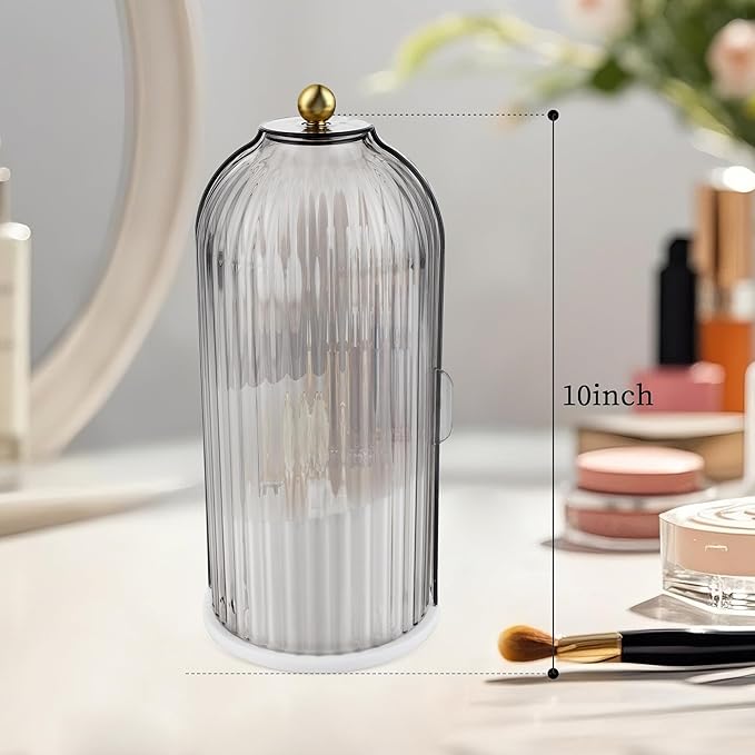 Makeup Brush Holder Organizer, 360 Rotating Makeup Brush Holder, Dustproof Waterproof Material & with 3 Compartments for Organized Storage, Dressing Tables Clear Storage Skincare Cosmetic (Grey)