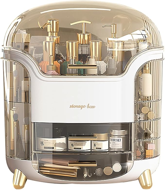 Dustproof Cosmetic Storage Box, Cosmetics Skincare Jewelry Lipstick Organizer, Multi-Function Make Up Case, Cosmetics Storage Box, Makeup Organizer with Lid (White)