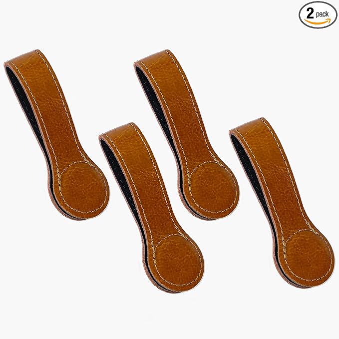 Leather Magnetic Kitchen and Bathroom Towel Clips for Oven Handle, Towel Rods or Racks (4, Light Brown)