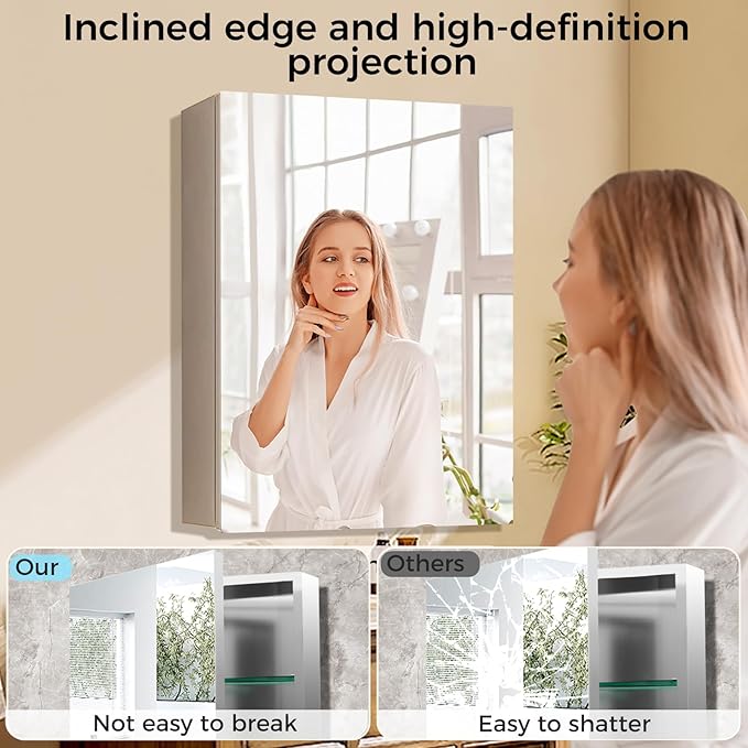 24 x 32 Inch Bathroom Medicine Cabinet with Mirror, Medicine Cabinet Mirror, Bathroom Mirror with Storage with 2 Adjustable Shelves, Assembly Required, Support Recessed or Surface Mount