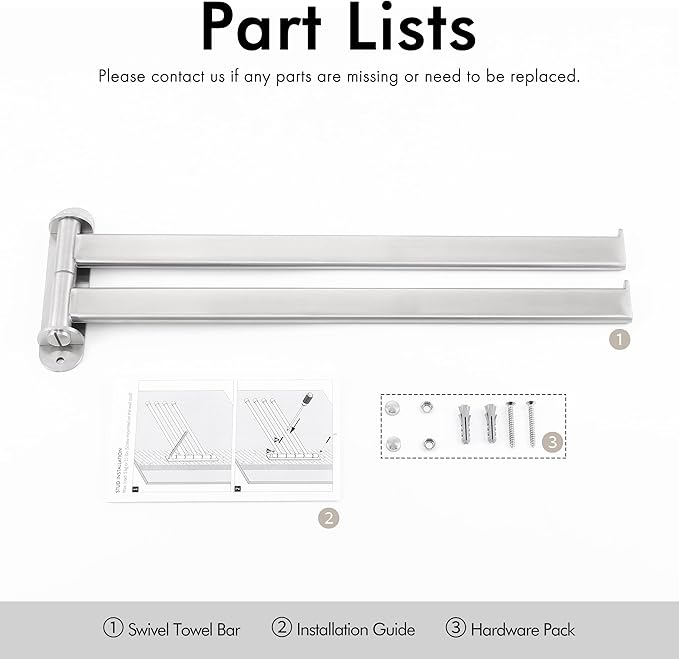 KES Bathroom Towel Rack, 15.5-Inch Swivel Towel Rack 2-Arm, Swing Out Double Towel Bar Wall Mounted, SUS304 Stainless Steel Brushed Finish, A2104S2L40-2