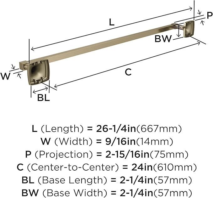 Amerock BH36094BBZ | Golden Champagne Towel Bar | 24 in (610 mm) Towel Rack | Stature | Bathroom Towel Holder | Bathroom Hardware | Bath Accessories