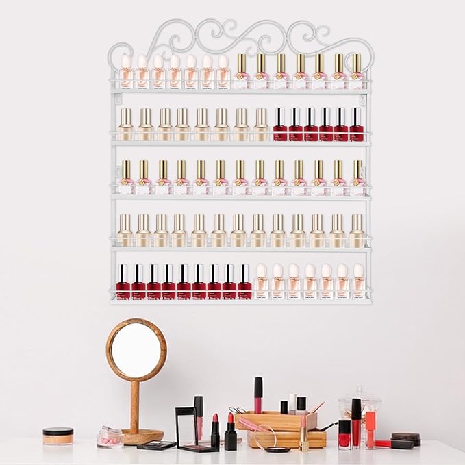 AngelcityCC 5 Tier Wall Mounted Metal Rack Shelf Versatile Organizer for Nail Polish Essential Oils for Home Nail Salon Spa Shops