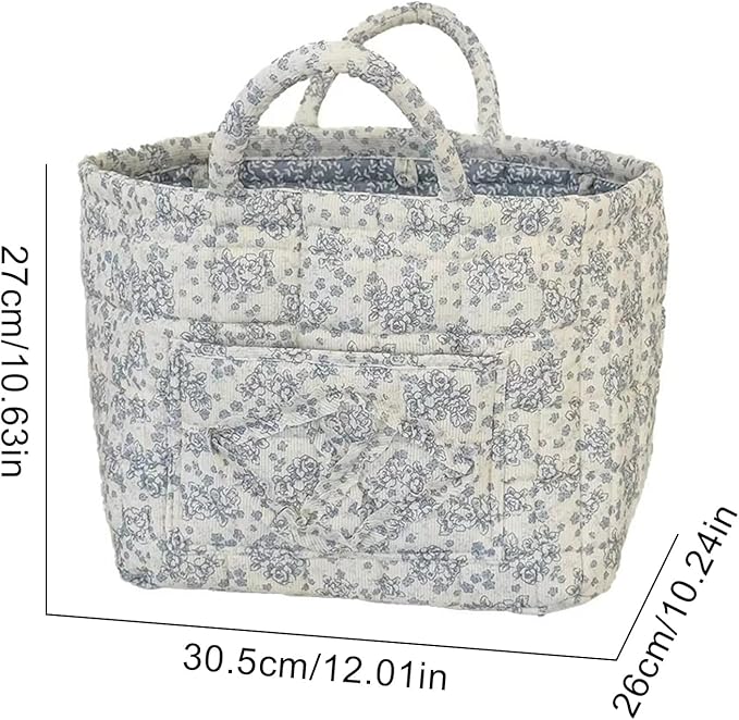 Quilted Storage Basket Boho Fabric Floral Laundry Nursery Basket Folding Quilted Baskets with handles for Car Clothes Toys