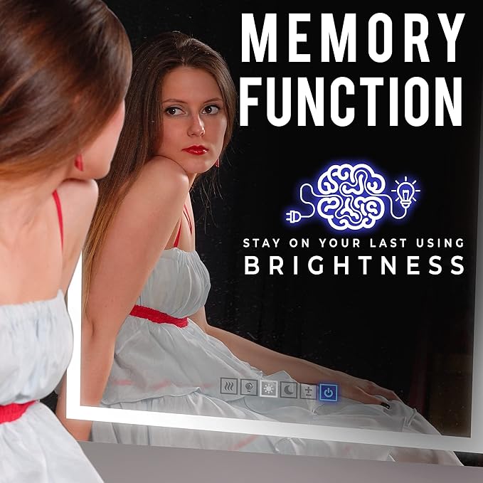30x40 Inch Rectangular LED Bathroom Mirror with Lights Front and Backlit, 3 Color Modes, Touch Dimmer, Anti-Fog - Wall Mounted Vanity Mirror for Bathroom, Bedroom - Fab Glass and Mirror