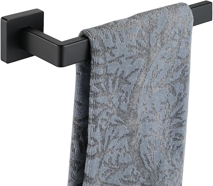 JQK Hand Towel Holder Towel Ring Gold, Thicken 0.8mm 304 Stainless Steel Bathroom Hand Towel Bar, 9 Inch Wall Mount Towel Rack Hanger, Matte Black, THH250L9-PB