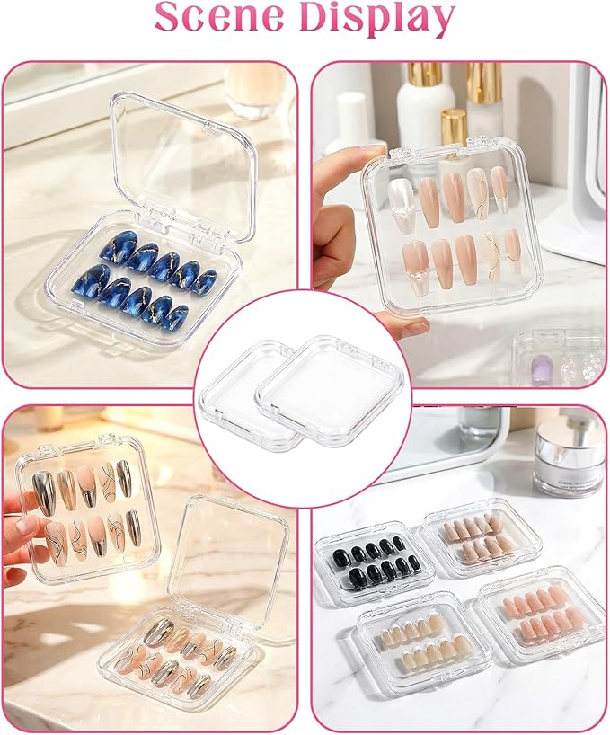 18PCS Press on Nail Packaging Case, False Nail Storage Boxs Container Holder with 60Pcs Adhesive Double