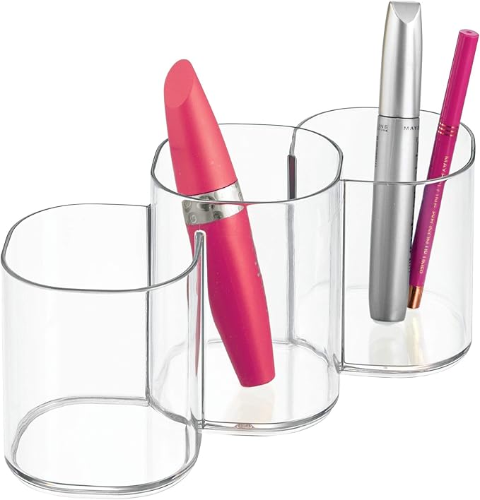 iDesign Trio Cup Vanity Cabinet Cosmetic Organizer, The Clarity Collection – 8.2” x 3” x 3.75”, Clear
