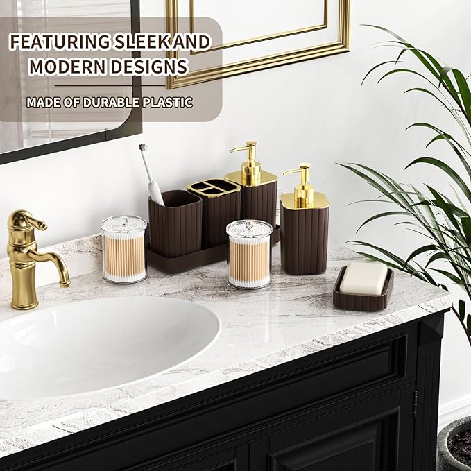 XLHOMO Bathroom Set - 26PC Bathroom Set with Shower Curtain and Rugs, Bathroom Accessory Set, Brown Bathroom Accessories Set, Trash Can & Soap Dispenser