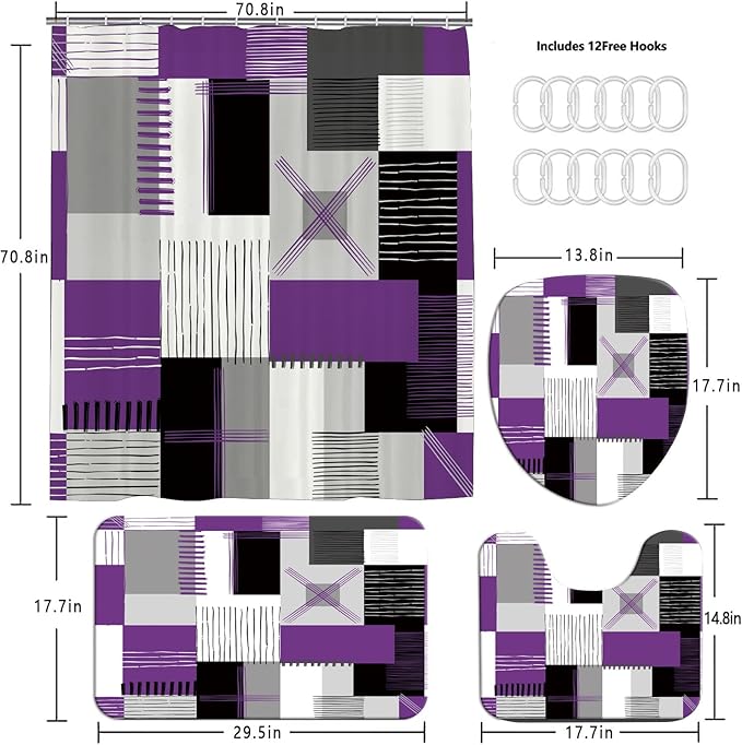 Shower Curtain Sets Lavender Purple Bathroom Sets with Shower Curtains and Rugs Modern Home Bathroom Décor Accessories,Shower Curtains Waterproof with Non-Slip Rugs Toilet Lid Cover and Bath Mat
