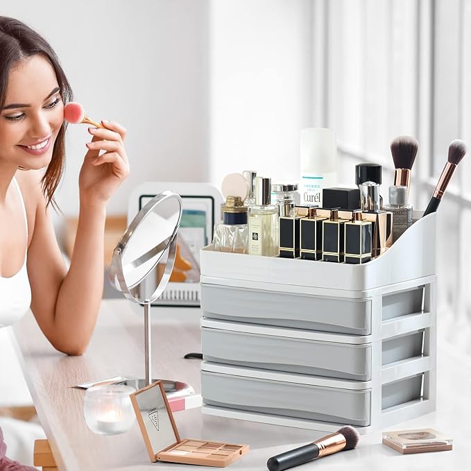 ELUCHANG Cosmetics Makeup Organizer Storage: 9.6" Detach Make Up Organizers and Storage with Drawers Large Skincare Organizers for Vanity Countertop Dresser Bedroom Bathroom Desk
