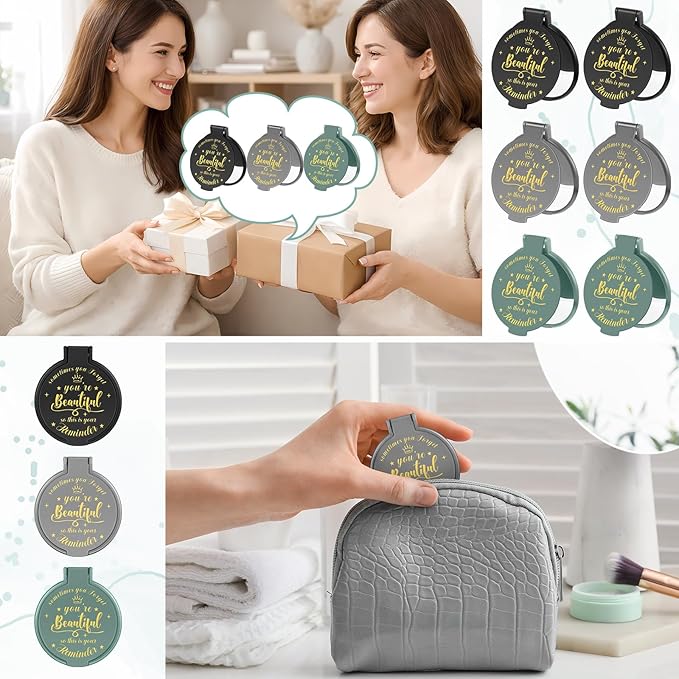 36 Pcs 2.76 Inch Inspirational Compact Mirror Bulk Galentines Women Small Gifts Valentine's Day Party Favors Purse Mirror Pocket Mini Stuffer Items for Adult Coworker Employee (Neutral Colors)