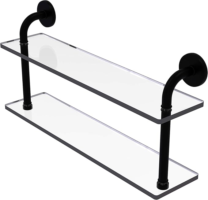 Allied Brass RM-2-22 Remi Collection 22 Inch Two Tiered Glass Shelf, Matte Black