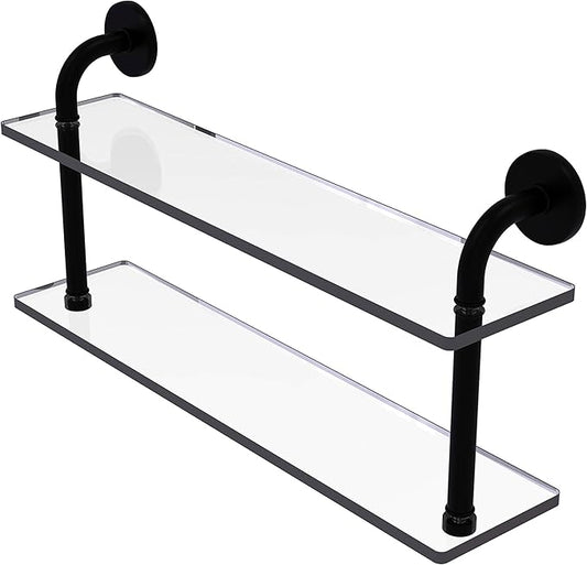 Allied Brass RM-2-22 Remi Collection 22 Inch Two Tiered Glass Shelf, Matte Black