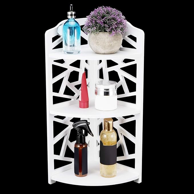 Bathroom Corner Shelf Stand, 3 Tier Small Corner Shelves Bathroom Standing Shelf Display Rack for Small Space Kitchen Living Room Bedroom Office Organizer