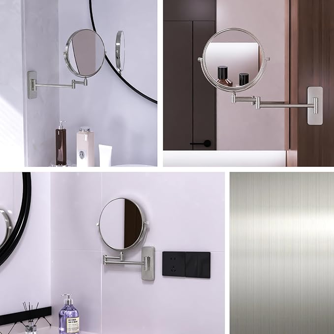 Nicesail Wall Magnifying Mirror Double-Sided, Make up Mirror for Bathroom Vanity Magnifying Wall Mount Makeup with 10X Magnification, Mountable Shaving Mirror Brushed Nickel Finish(8 Inch, 10X)