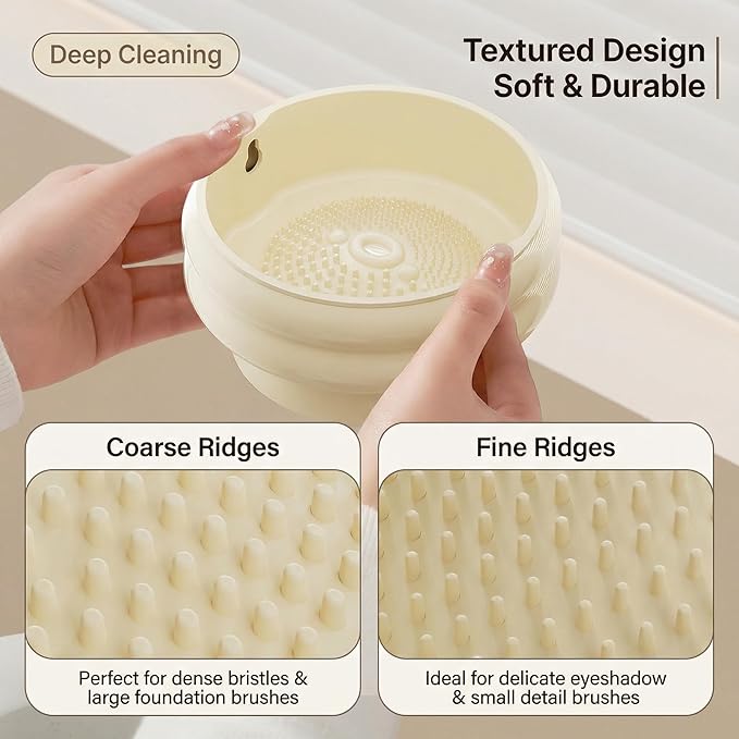 Makeup Brush Cleaner & Dust-Free Storage Holder for Vanity, Coarse & Fine Bristles Cleaning, Covered Air-Dry Cup