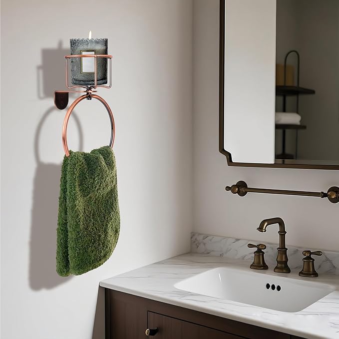 1Pcs Vintage Towel Ring with Candle Holder – Unique Antique Rustic Bathroom Accessories, Towel Holder, Wall-Mounted, Sturdy (Antique)