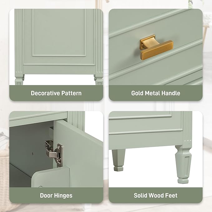 Virubi 20 in Small Bathroom Vanity with Sink,Soft Closing Door,Tilt-Out Drawer and Adjustable Shelf,Solid Wood Frame Modern Single Bathroom Sink Cabinet,Freestanding (Green)