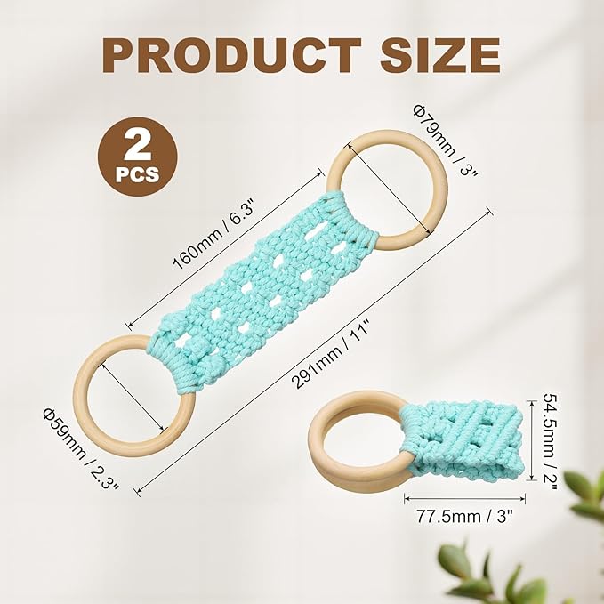 uxcell 2Pcs Crochet Kitchen Dish Towel Holder, 11"x3" Handmade Crochet Towel Ring Hanger with Hanging Loop for Cabinet House Oven Stove Door, Light Green