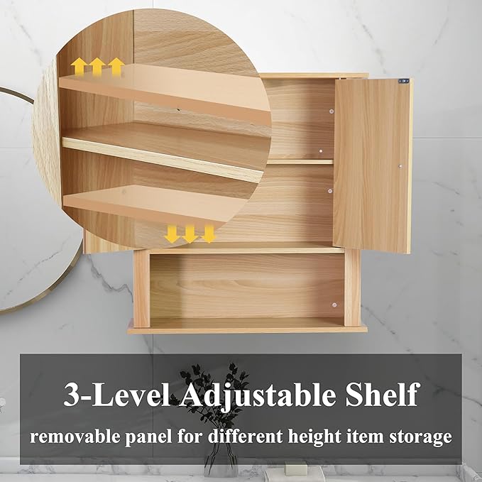 Bathroom Cabinet Wall Mount, Over the Toilet Storage Cabinet, Medicine Cabinet with 2 Doors, Bathroom Storage Cabinet, Upper Storage Cabinets for Kitchen Laundry Room (Nature)