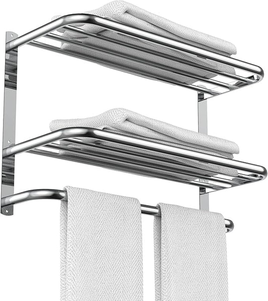 CAXIMSY 22.8Inch Towel Rack for Bathroom and Lavatory Towel Hanger with Wall Mount Towel Bars 304 Stainless Steel No Drill Tower Holder Shelf (Triple-Layered Towel Rack)