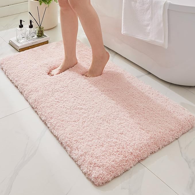 Bathroom Rugs Non Slip Washable 70x24, Ultra Thick Soft Microfiber Absorbent Bath Mats, High Density Foam Latex Non Slip Backing Bath Rugs, Fluffy Floor Carpet for Tub&Shower, Sakura