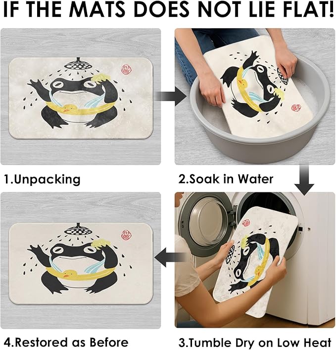ArtSocket Funny Frog Bathing Bathroom Set with Shower Curtain and Rugs and Accessories, Asian Style Traditional Japanese Art Duck Cute Animal Retro Beige Shower Curtain for Bathroom Decor 4 Pcs