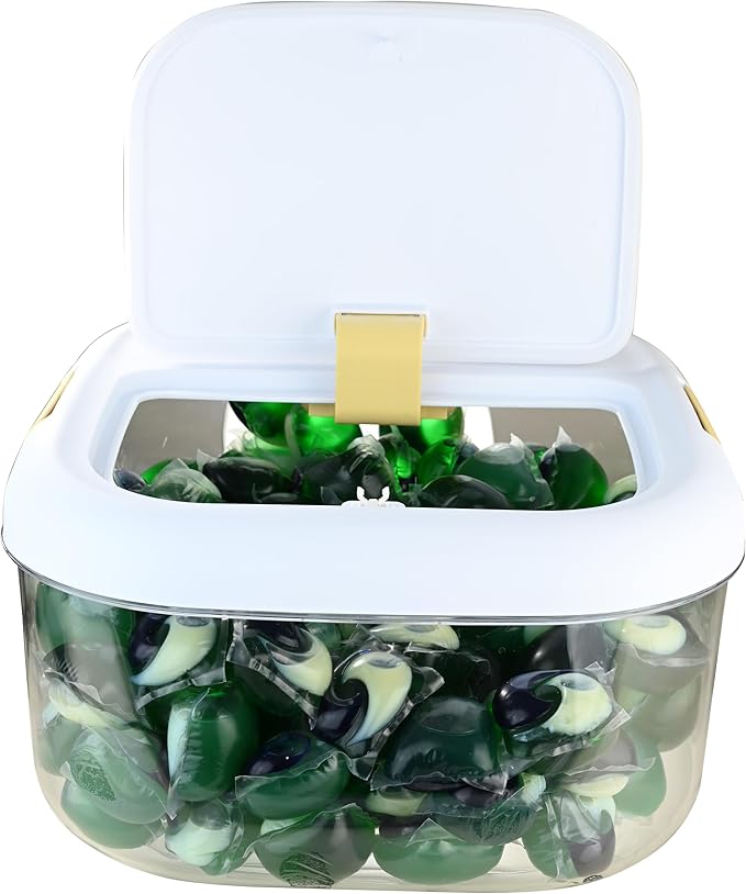 Skywin TidyFriend Laundry Pods Container with Push Up Lid, 11.4" x 11" x 5.9", Airtight Storage Keeps Pods Fresh, Laundry Detergent Container & Dishwasher Pod Holder (White)