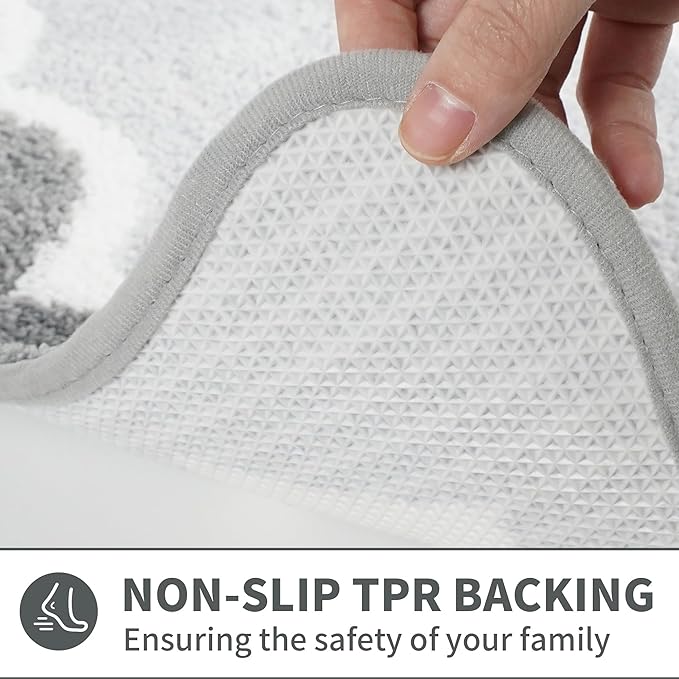 Scalloped Grey Small Bathroom Rugs Mat,Non Slip Absorbent Quick Dry Bath Mats for Shower Room,Plush Microfiber Bath Rug for Bathroom Floor Washable Carpet for Shower Tub Sink Bedroom,16"x24"