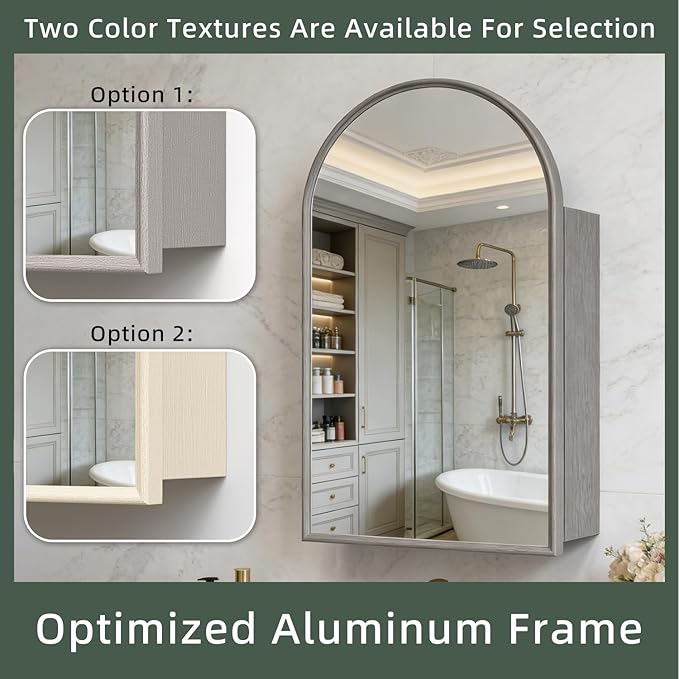 Full Aluminum Wood Grain Medicine Cabinet, Waterproof Rustproof Bathroom Vanity Storage with Adjustable Shelves, Natural Oak (Gray, 16x30)