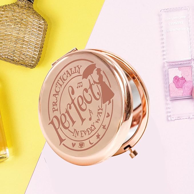 KEYCHIN Mary Qoute Pocket Mirror Mary Fans Gift Practically Perfect in Every Way Umbrella Compact Mirror for Women Girls (Practically Perfect Mirror-S) (Perfect RG)