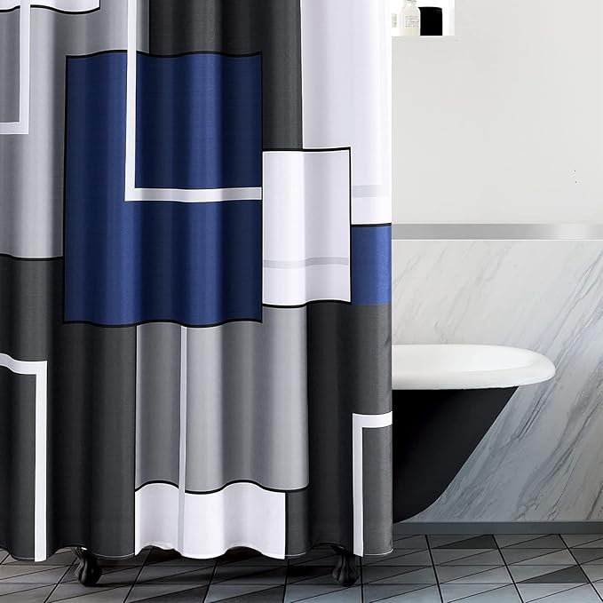 Hokibero Shower Curtains for Bathroom Shower Curtain Geometric Pattern Fabric with Heavy Duty Water Repellent Bath Decor for Bathtubs Hotels, 48 x 72 inch, Navy Blue