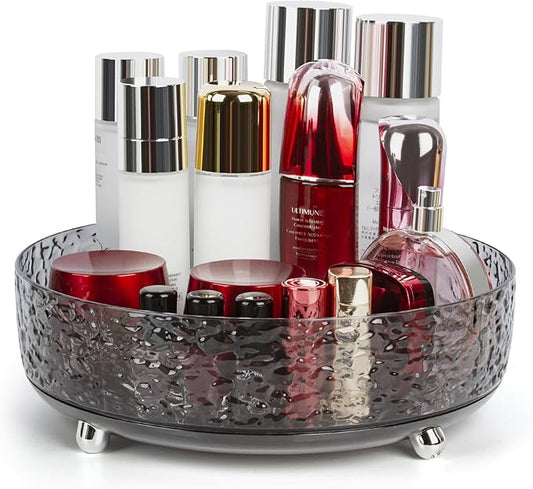 CECOLIC 360° Rotating Makeup Organizer, 11'' Lazy Susan Perfume Organizer Tray, Spinning Skincare Cosmetics Storage Organizer for Vanity, Dresser and Bathroom Countertop (Dark Grey)