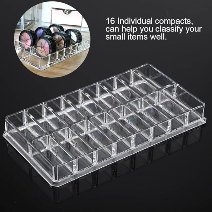Yosoo Makeup Organizer,16 Grid Transparent Acrylic Larger Makeup Compact Powder Holder Organizer Power Eyebrow Powder Holder Store Box