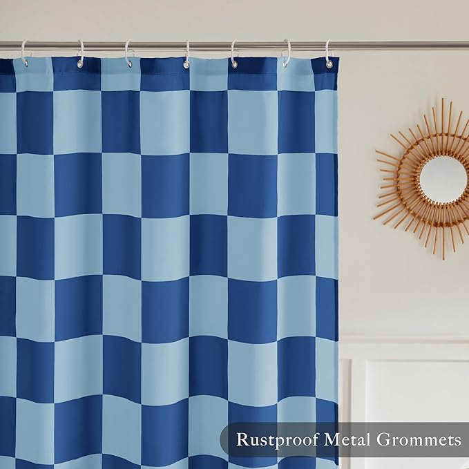 Checkered Shower Curtain, Shower Curtains for Bathroom, Cute Retro Checkboard Shower Curtain Vintage Aesthetic, Washable Fabric Bath Curtain (Double Blue, 72''x72''(183x183cm))