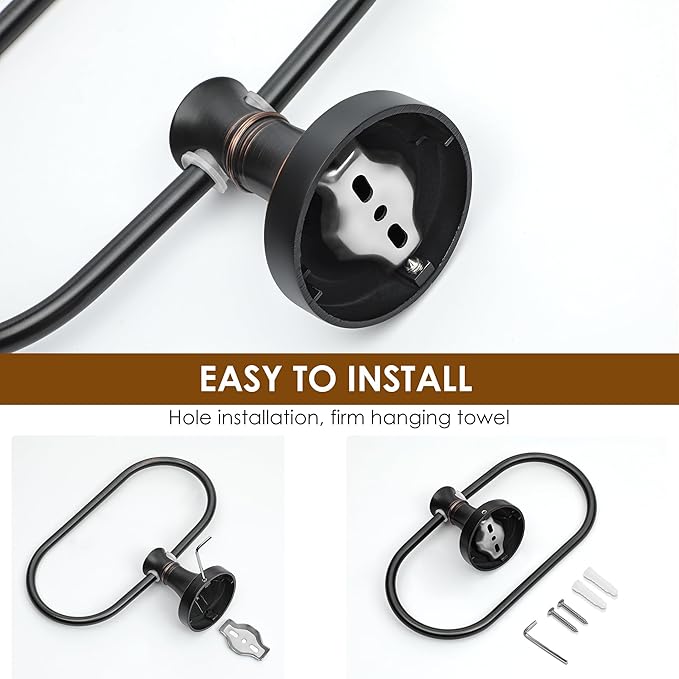 Bronze Bathroom Hand Towel Holder, ORB Towel Ring Holder, Wall Mounted Oval Towel Rack Hanger Home Half Round Bathroom Hardware Accessory Modern