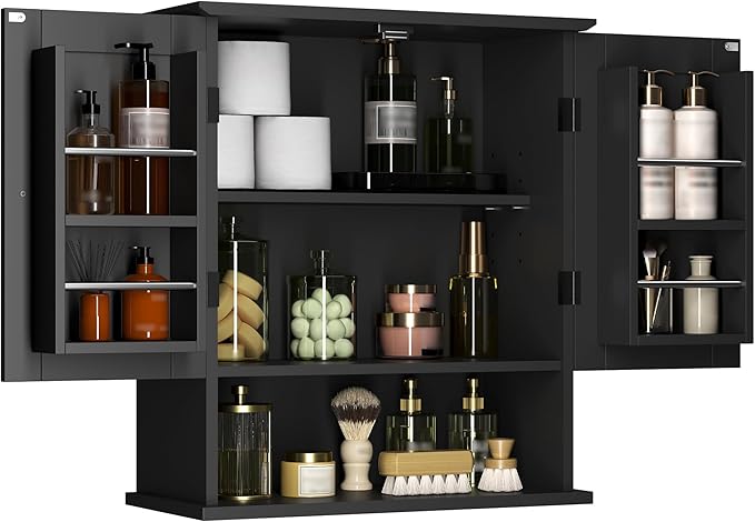 ChooChoo Kitchen Cabinet Wall Mounted, Laundry Room Cabinet with Door Shelves, Bathroom Wall Cabinet with Adjustable Shelf, Medicine Cabinet for Bathroom, Kitchen, Laundry Room, Black