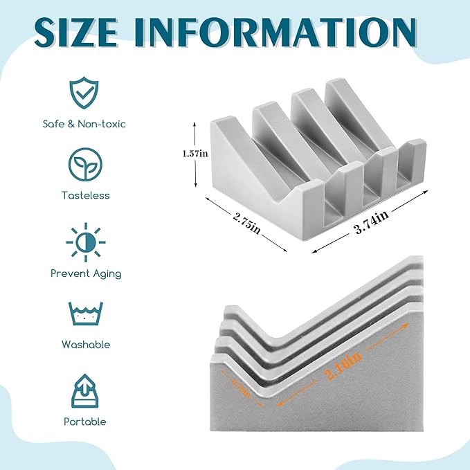 Self Draining Soap Dish Holder,Silicone Soap Dish,for Bathroom,Kitchen, Sponges，Can Extend Soap Life，Keep Soap Bars Dry and Easy Cleaning (Light Grey,4-Pack)