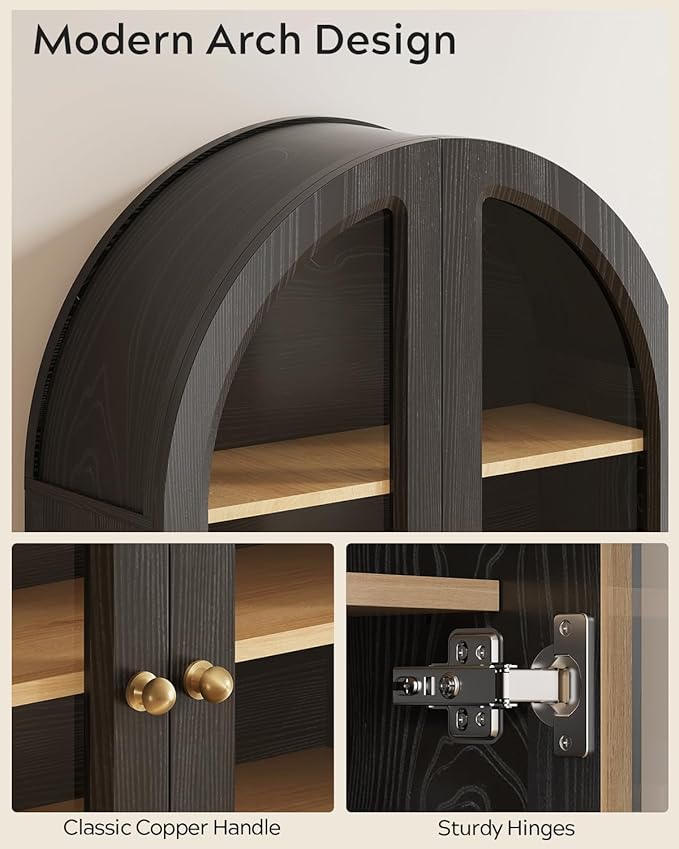 EYYTHUNG Arched Wall Cabinet, Large Bathroom Medicine Cabinet Wall Mounted Cupboard, Modern Floating Storage Cabinet with Acrylic Door Adjustable Shelf, Wood Organizer (Black-Oak)
