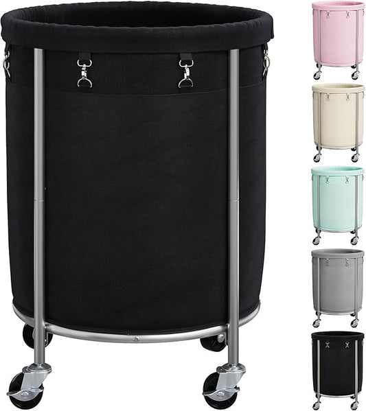 ELYKEN 190L Laundry Basket with Wheels, Large Rolling Laundry Hamper with Removable Liner Bag, Round Rolling Laundry Cart, Dirty Clothes Hamper for Hotel, Home, Closet, Dorm, Black