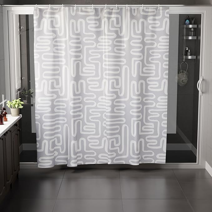 Encasa XO Shower Curtains for Bathroom 72x72 in with 10 Hooks | Waterproof Shower Liner Curtain | Premium Polyester Machine Washable Curtain for Bathroom - Boho Maze Grey