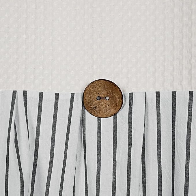 Farmhouse Shower Curtain,Beige and Black Striped,Button Curtain,Spa Waffle and Cotton Woven Fabric,Rustic Charm Country Chic Style,72x96 in